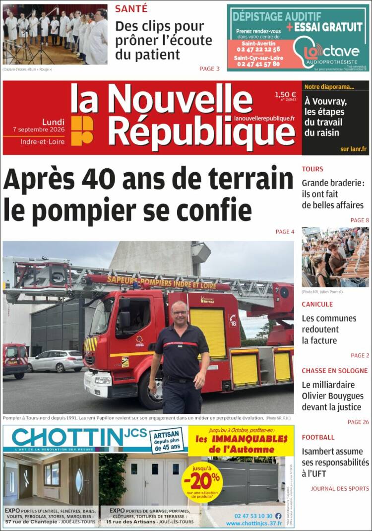 Portada de La Nouvelle Republique (Francia)