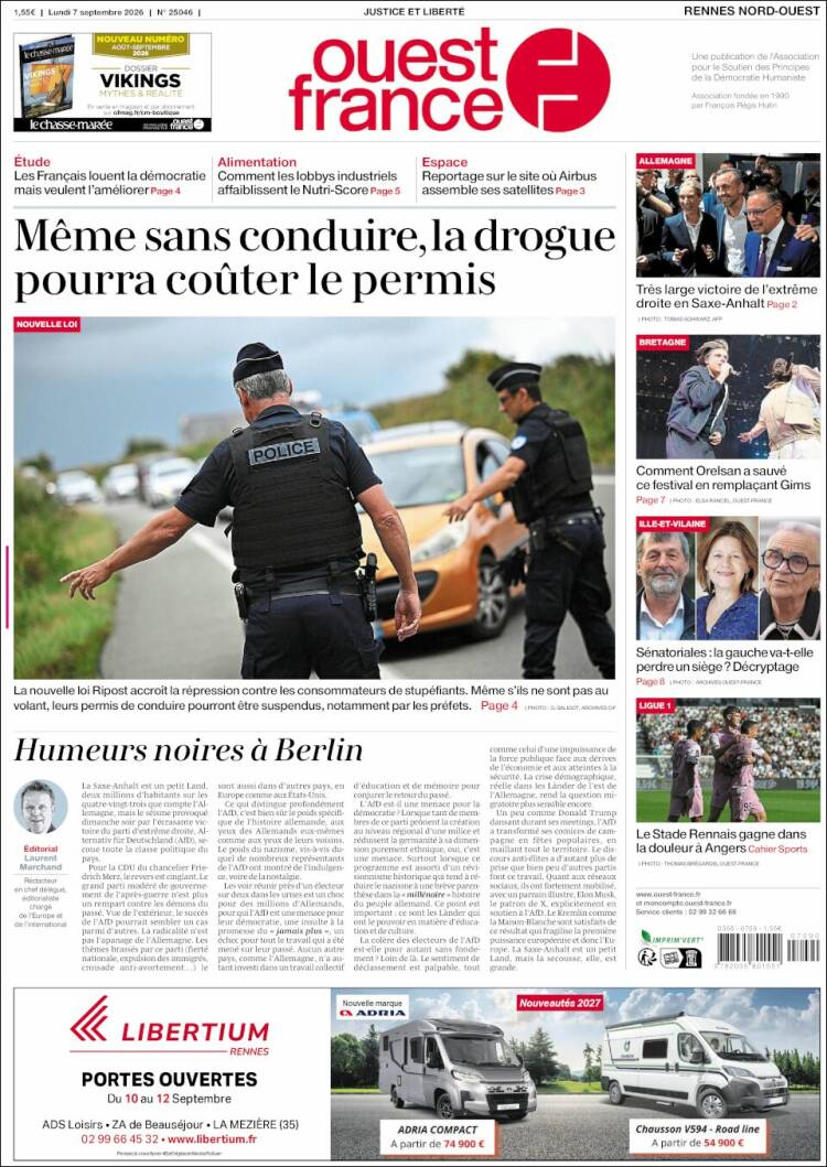 Portada de Ouest France (Francia)