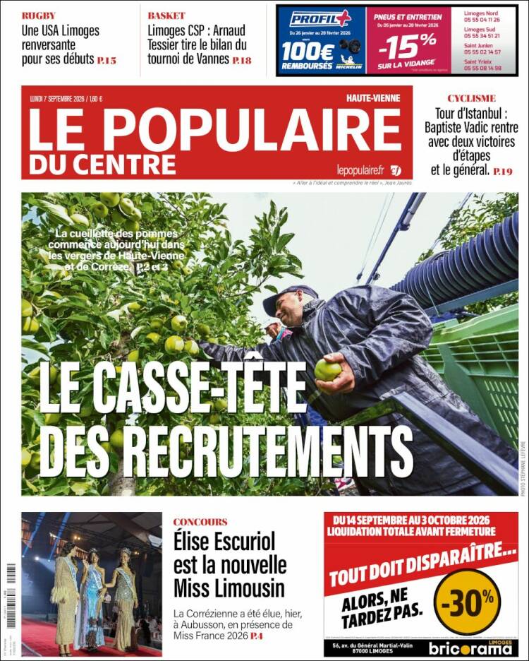 Portada de Le Populaire du Centre (Francia)