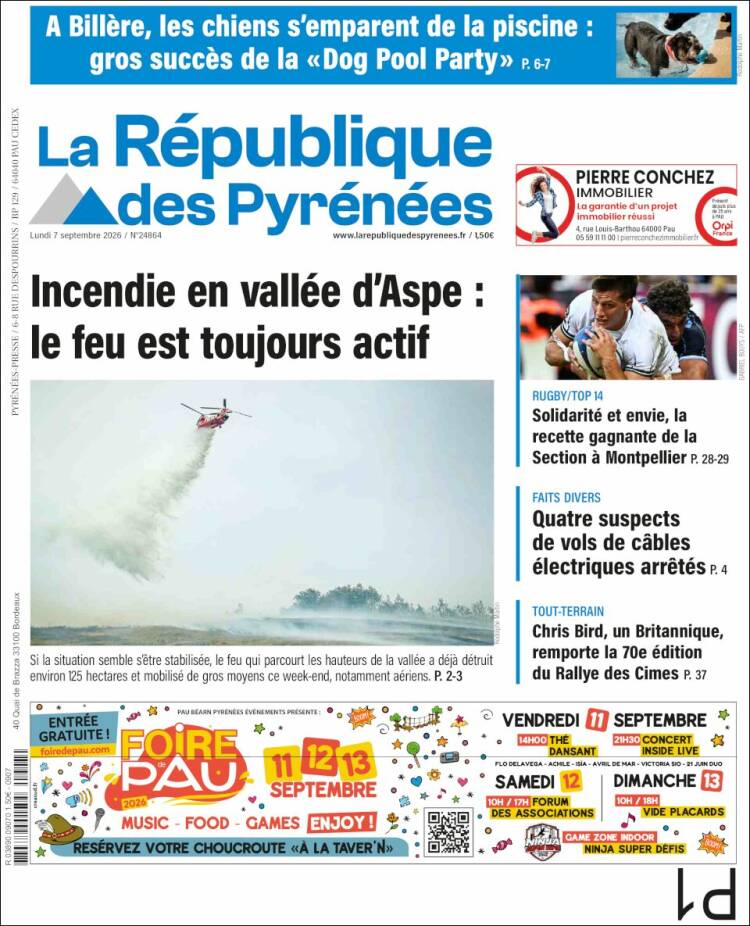 Portada de La République des Pyrénées (Francia)