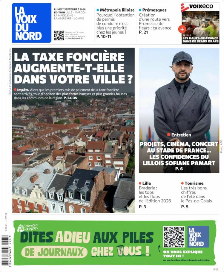 Portada de La Voix du Nord (Francia)