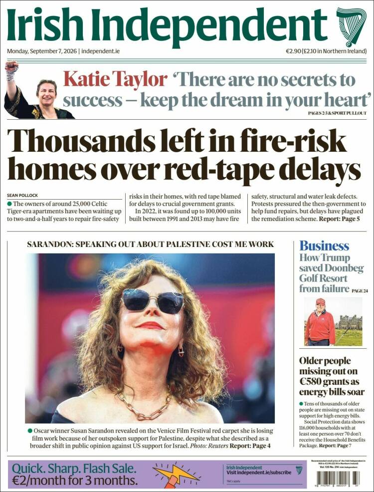 Portada de Irish Independent (Irlanda)