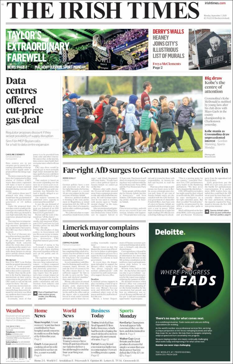 Portada de Irish Times (Irlanda)
