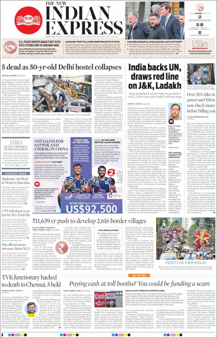 Portada de New Indian Express (India)