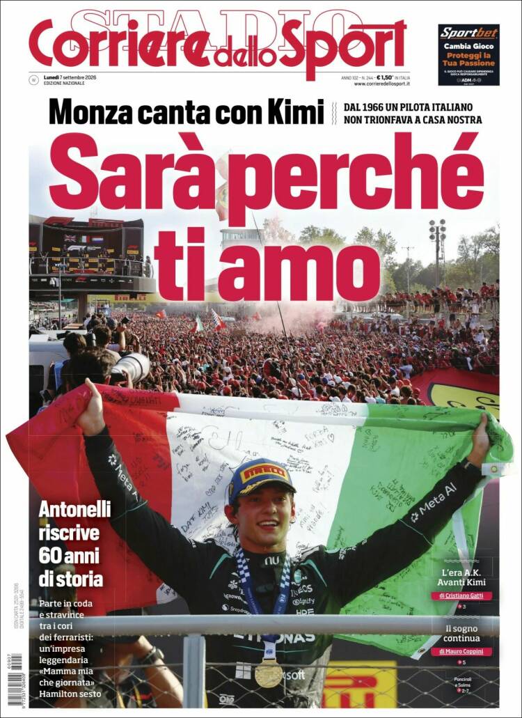 Portada de Corriere dello Sport (Italia)