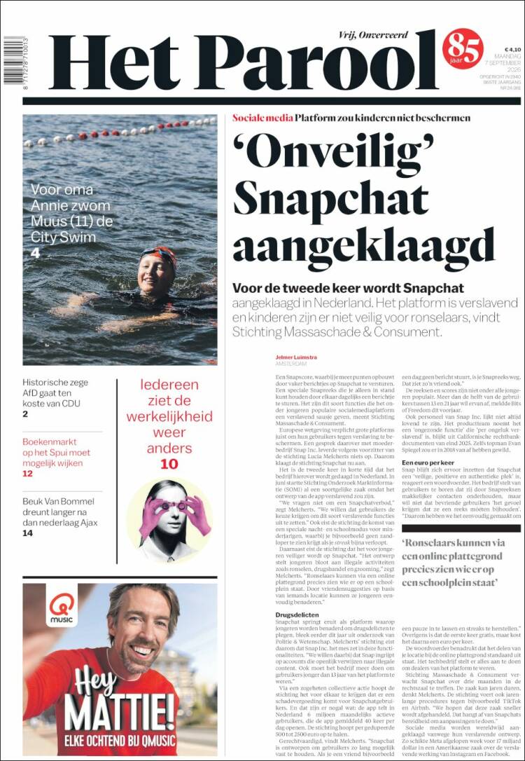 Portada de Het Parool (Pa&iacute;ses Bajos)
