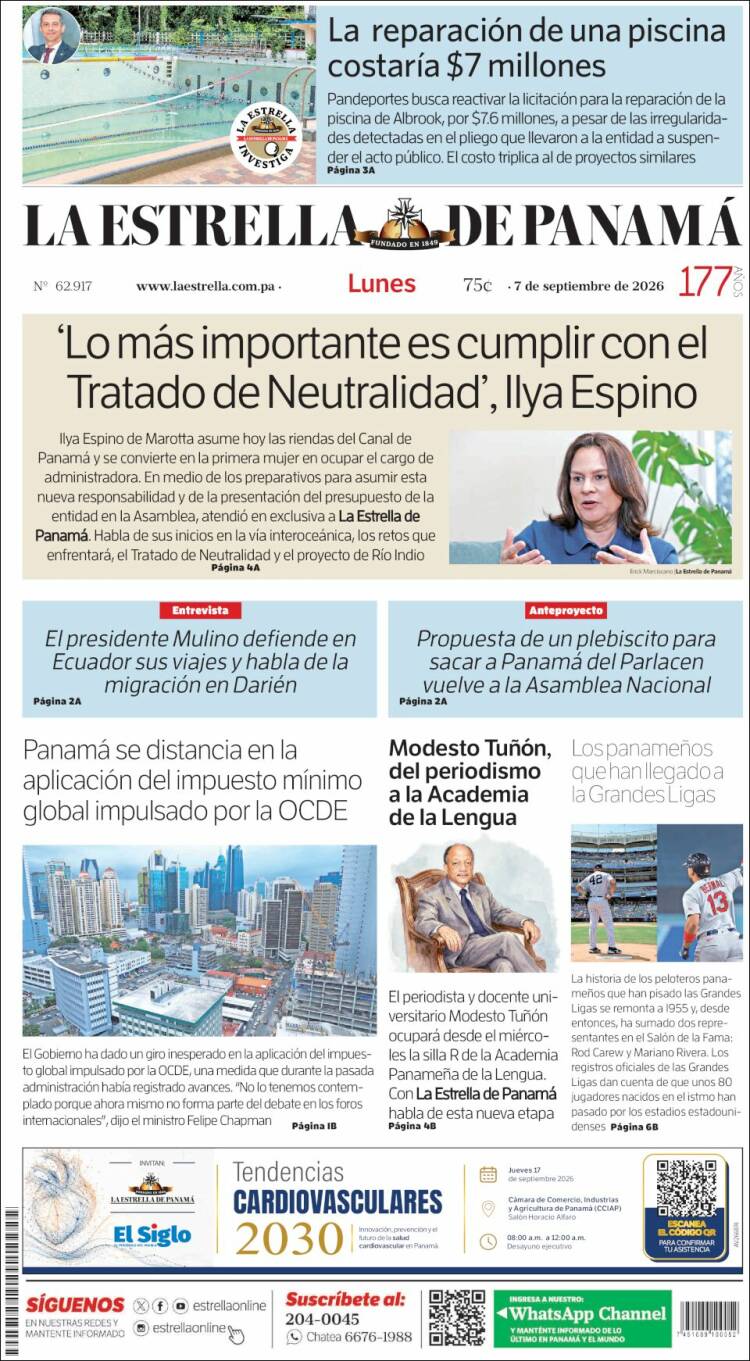 Portada de La Estrella de Panamá (Panam&aacute;)