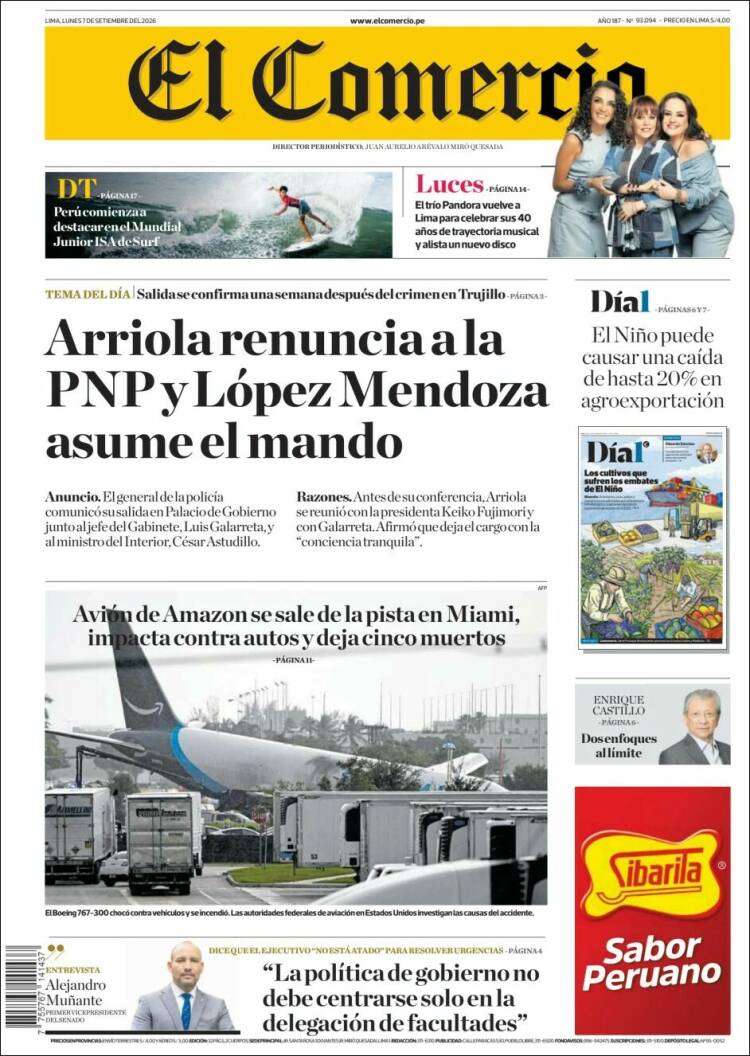 Portada de El Comercio (Per&uacute;)