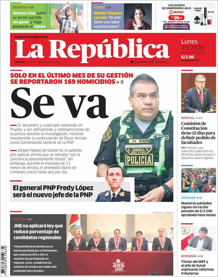 Portada de La Republica (Per&uacute;)
