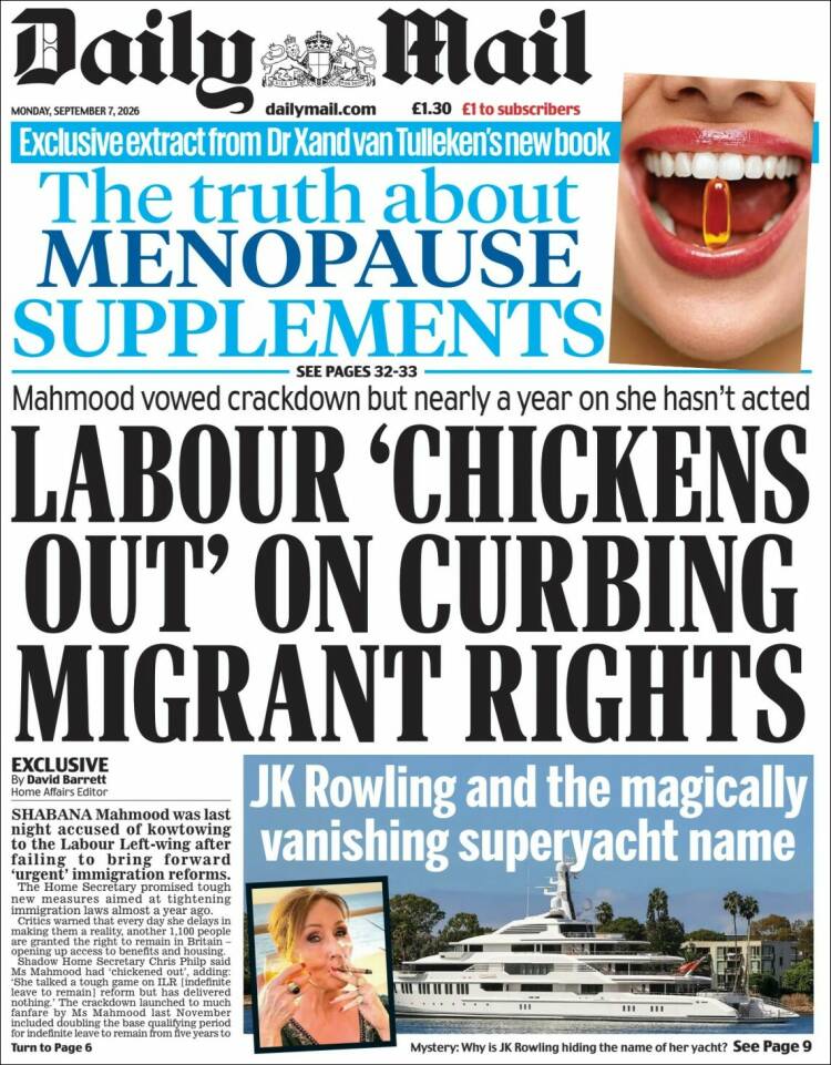 Portada de Daily Mail (Reino Unido)