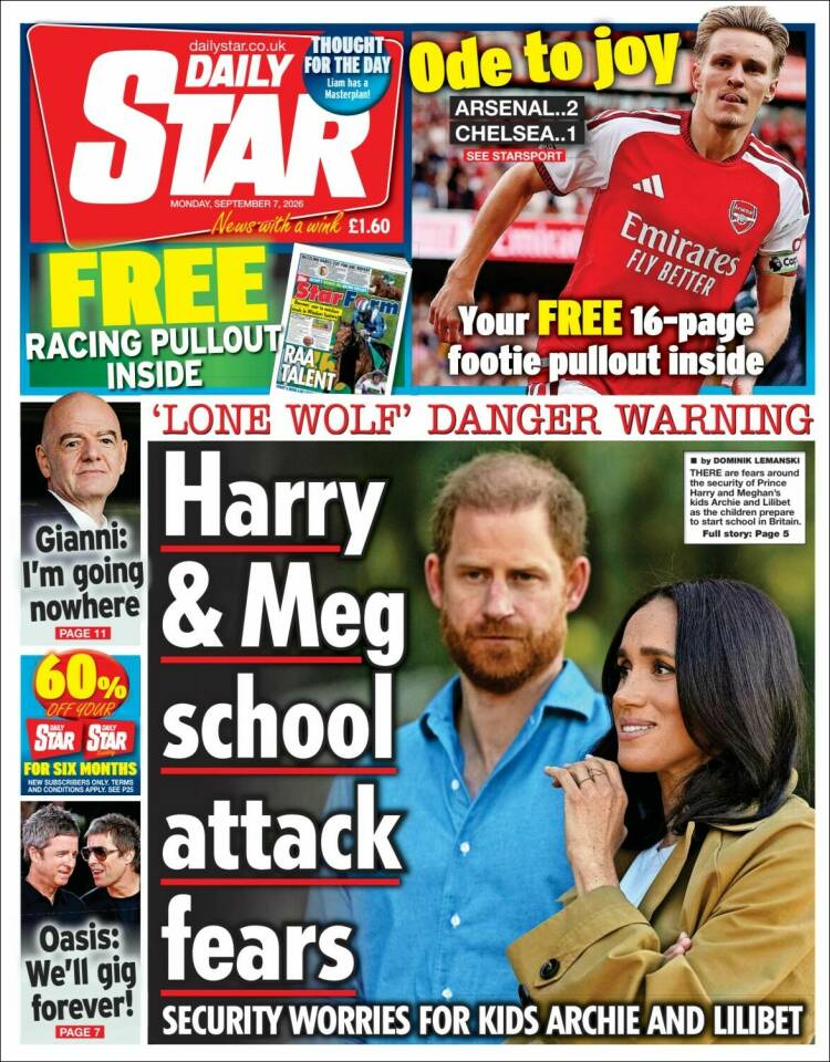 Portada de Daily Star (Reino Unido)