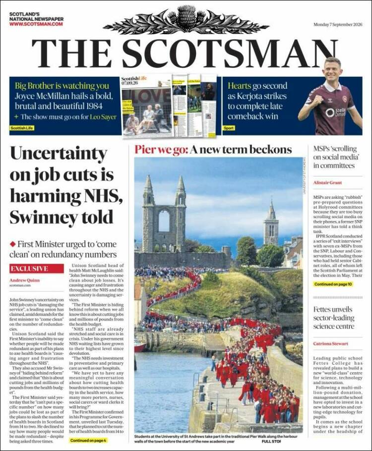 Portada de The Scotsman (Reino Unido)