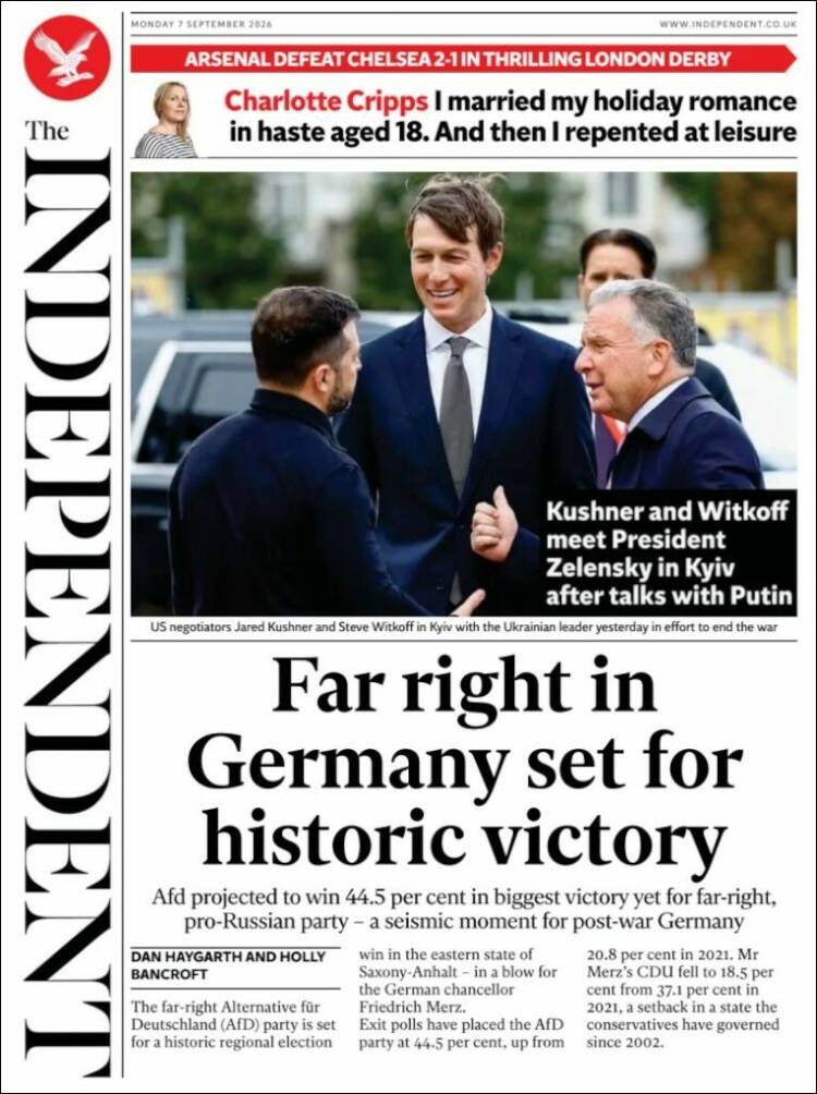Portada de The Independent (Reino Unido)