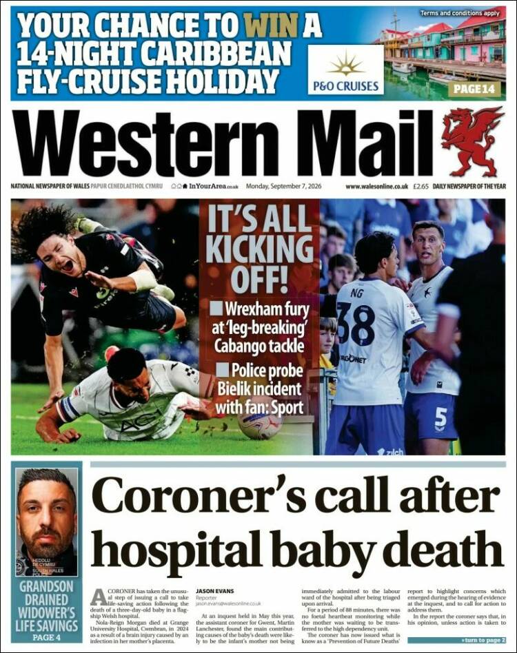Portada de Western Mail (Reino Unido)