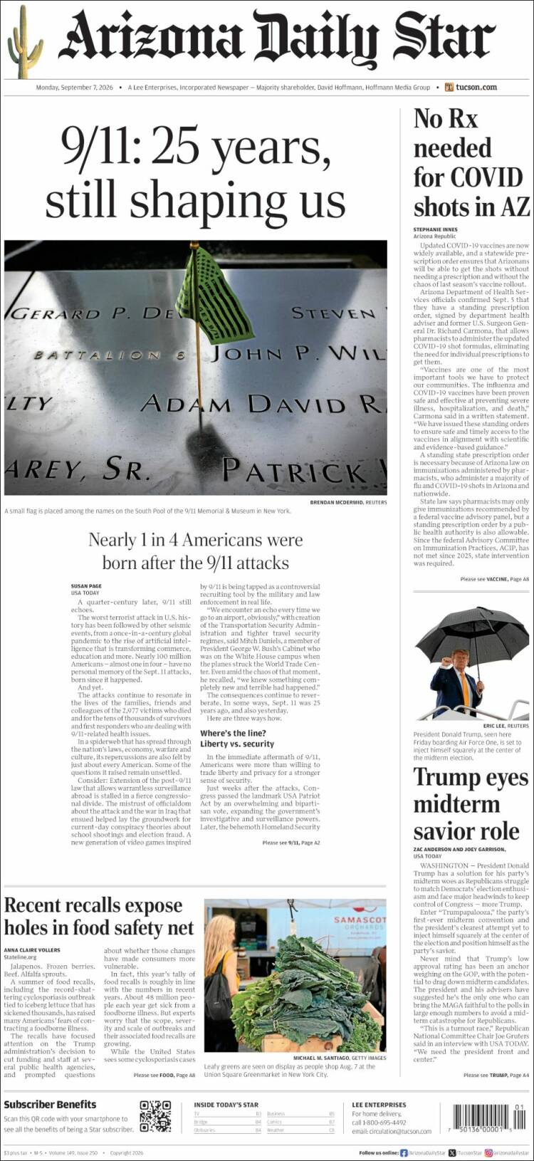 Portada de Arizona Daily Star (USA)