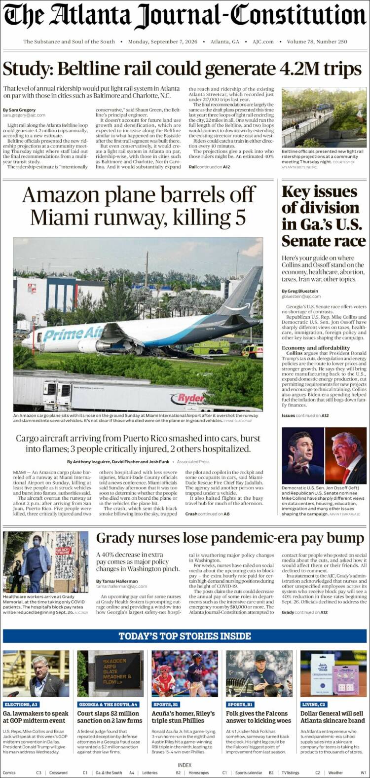 Portada de The Atlanta Journal-Constitution (USA)