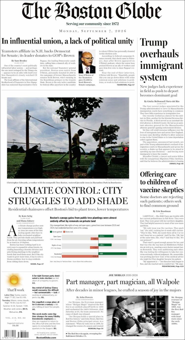 Portada de Boston Globe (USA)