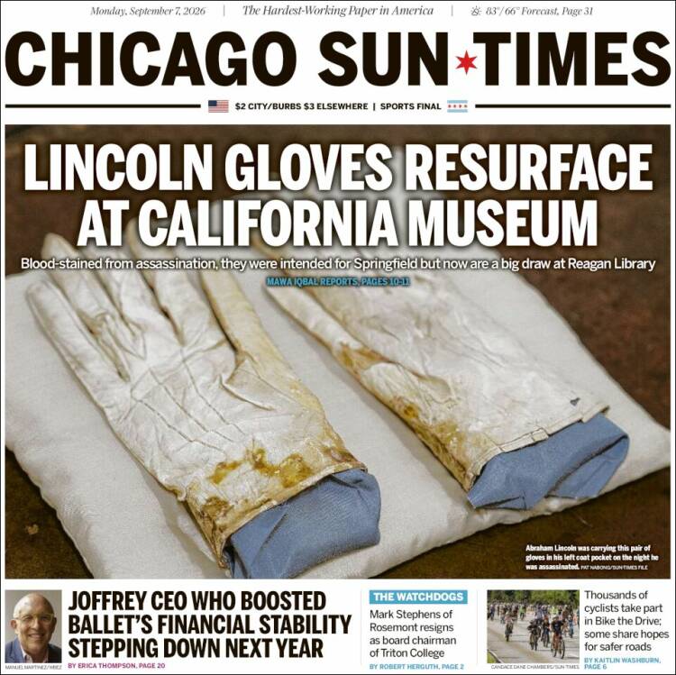 Portada de Chicago Sun-Times (USA)