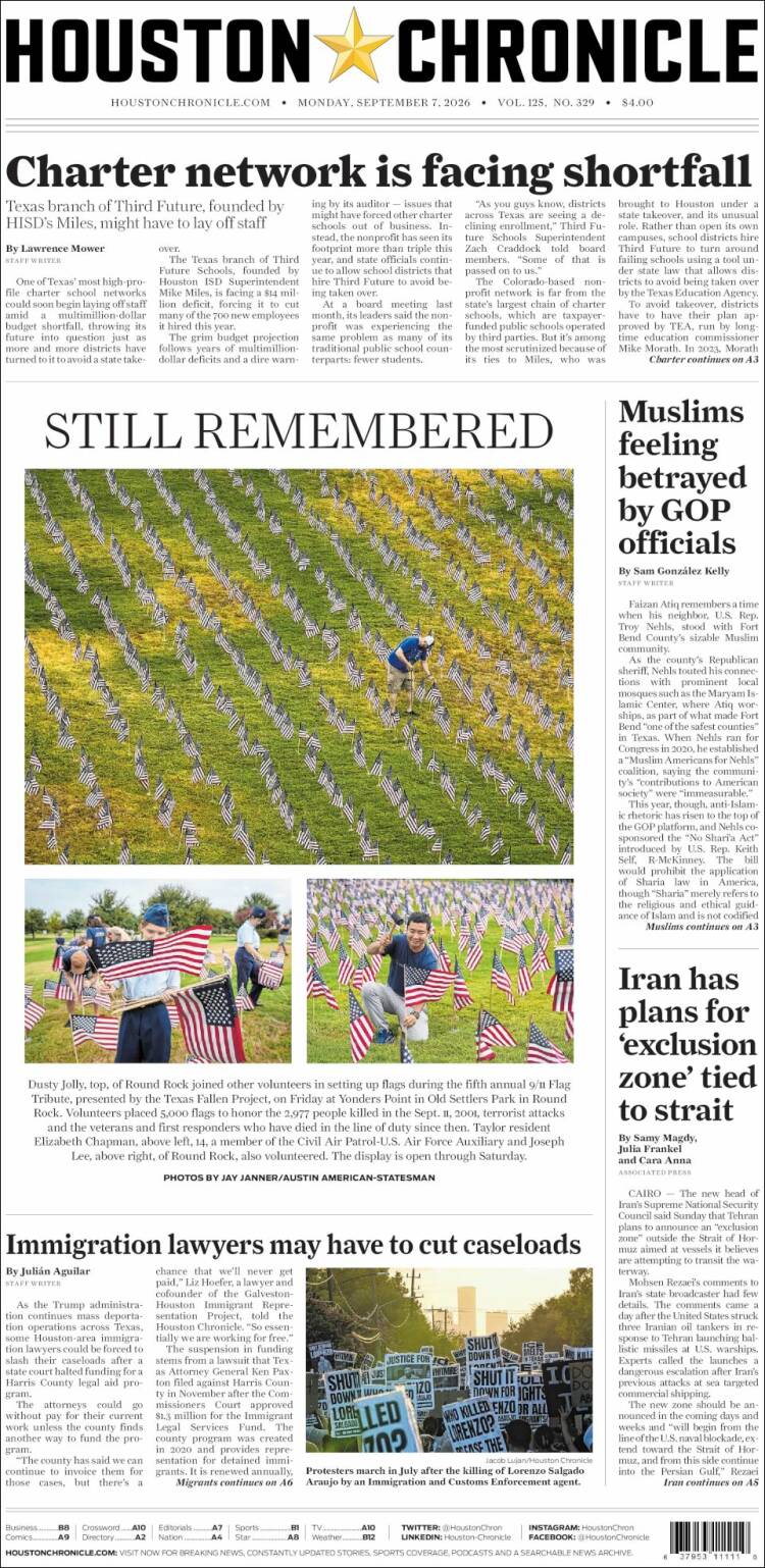 Portada de Houston Chronicle (USA)