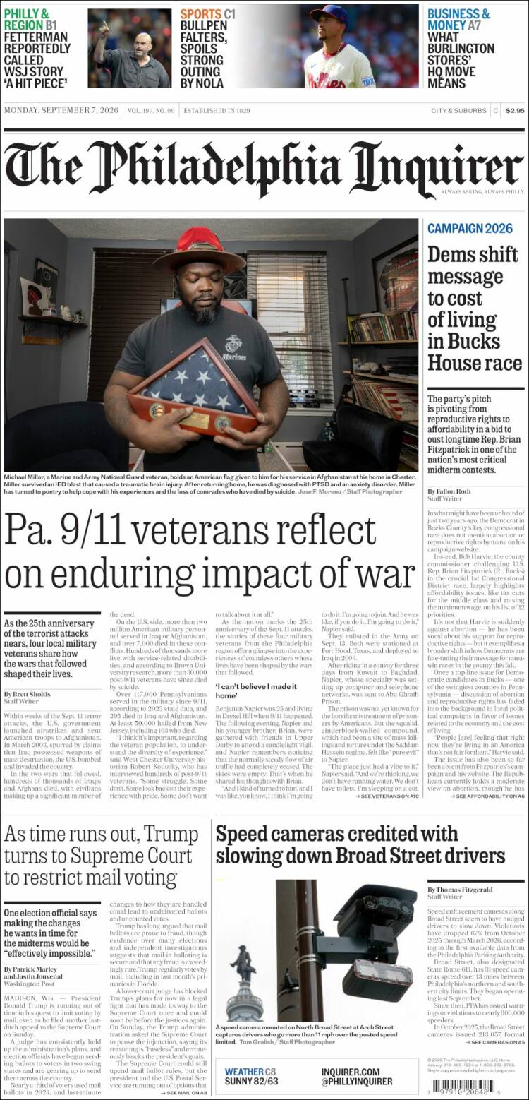 Portada de Philadelphia Inquirer (USA)