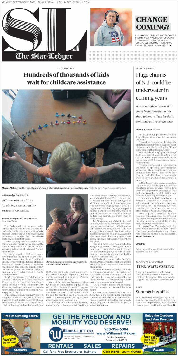 Portada de Star-Ledger (USA)