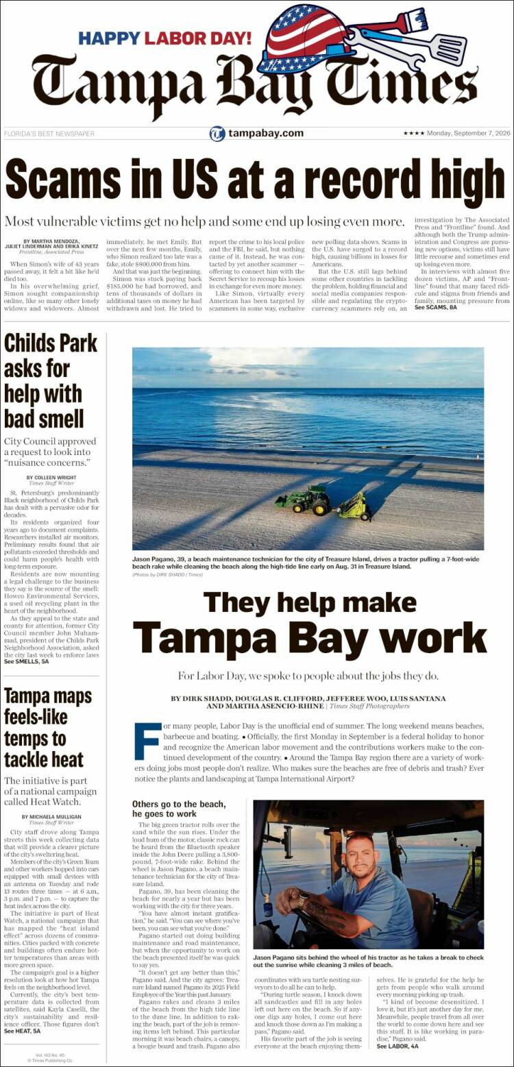 Portada de Tampa Bay Times (USA)