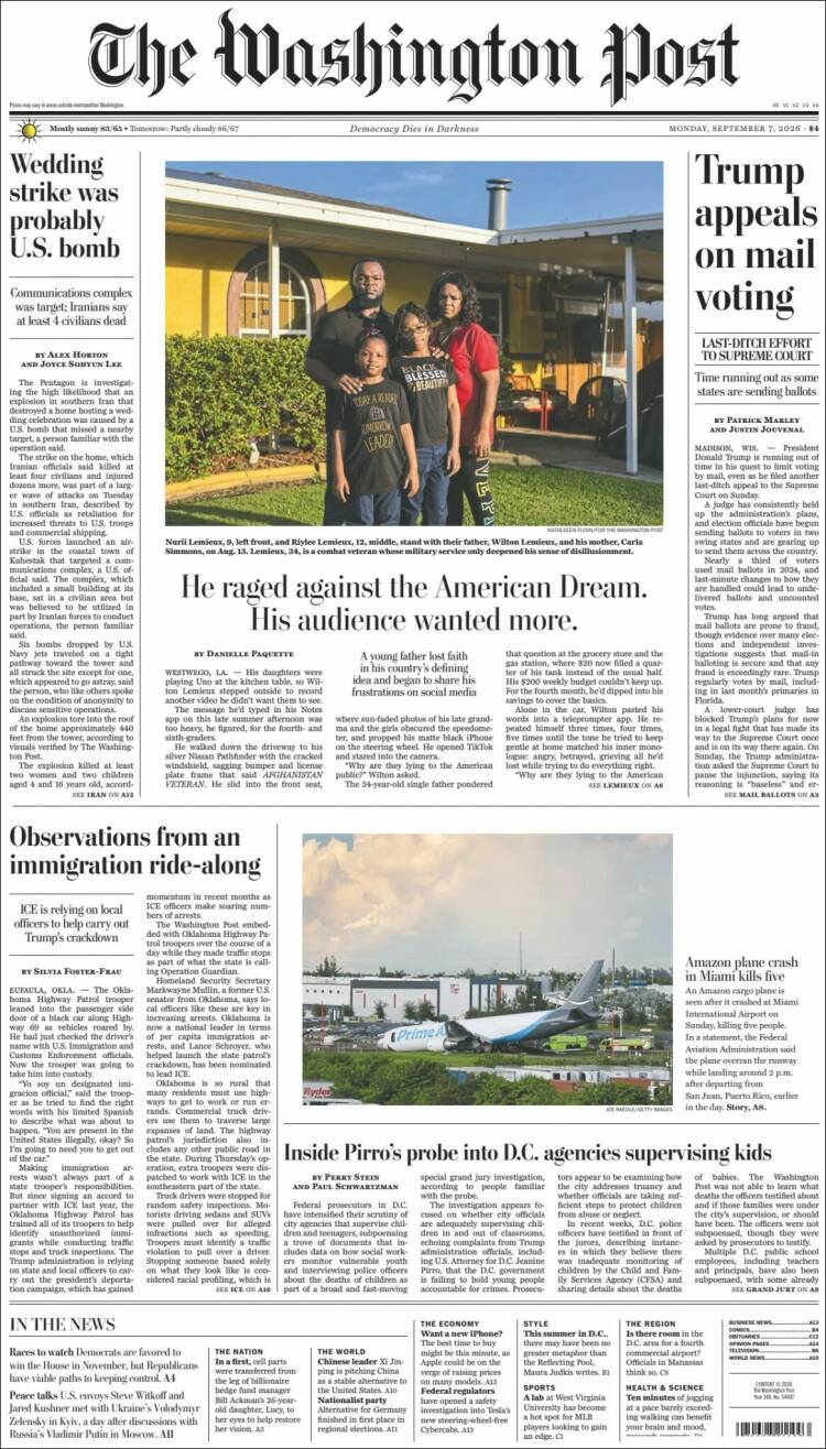 Portada de The Washington Post (USA)