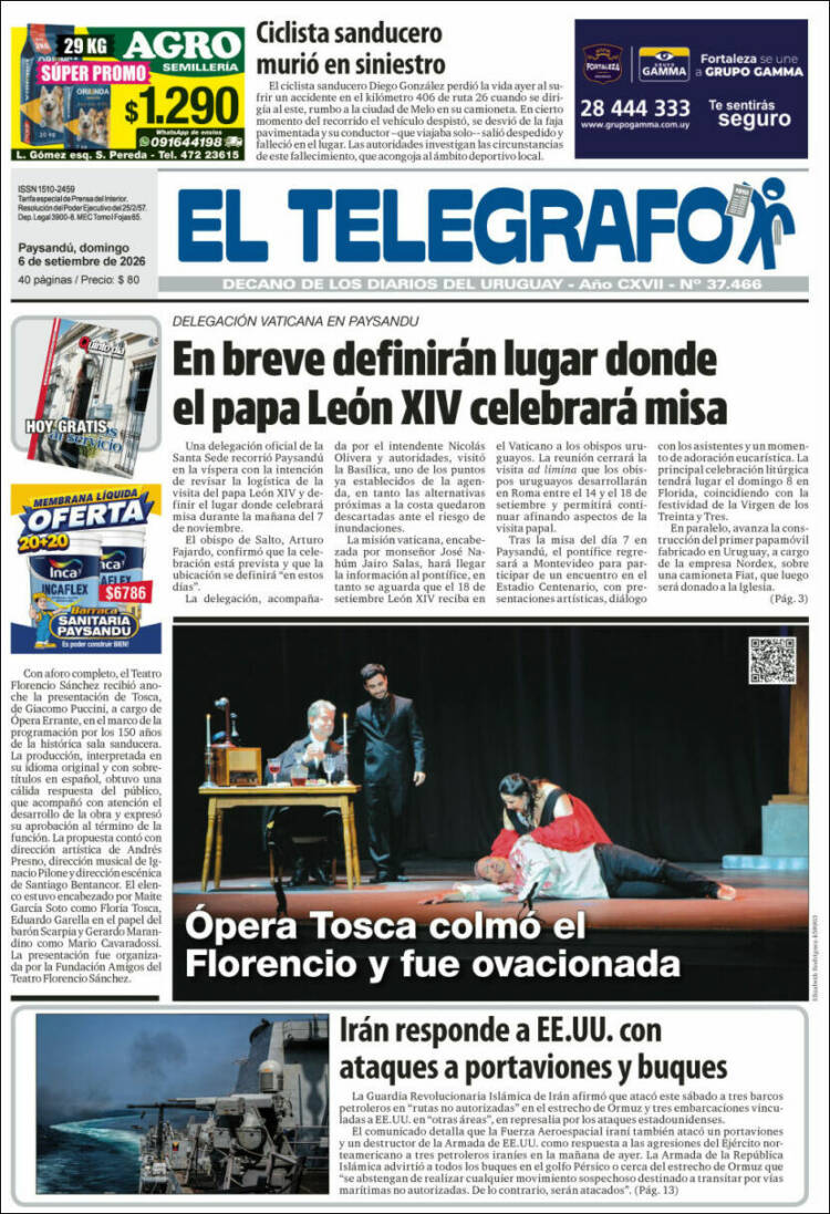 Portada de El Telégrafo (Uruguay)