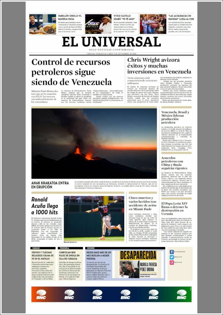 Portada de Universal (Venezuela)
