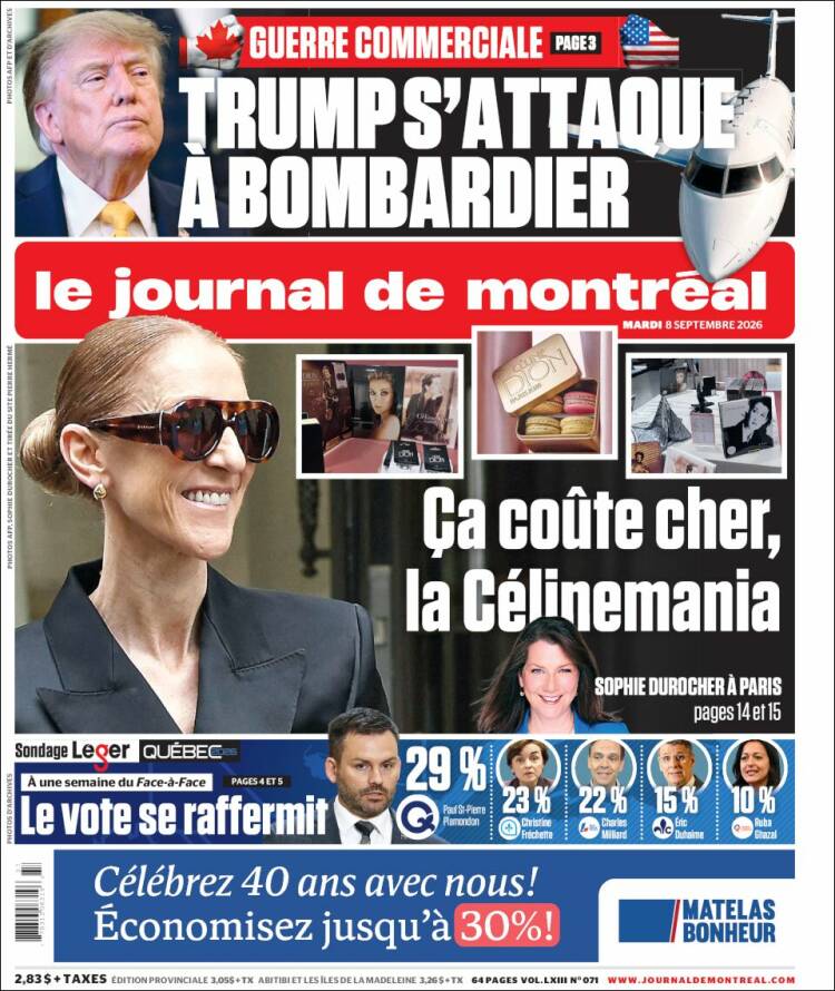Portada de Le Journal de Montréal (Canada)