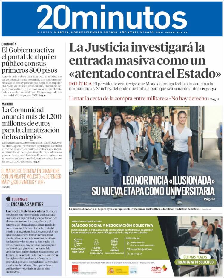 Portada de 20 Minutos - Madrid (Espagne)