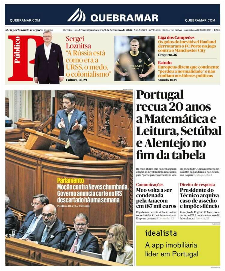 Portada de Público (Portugal)