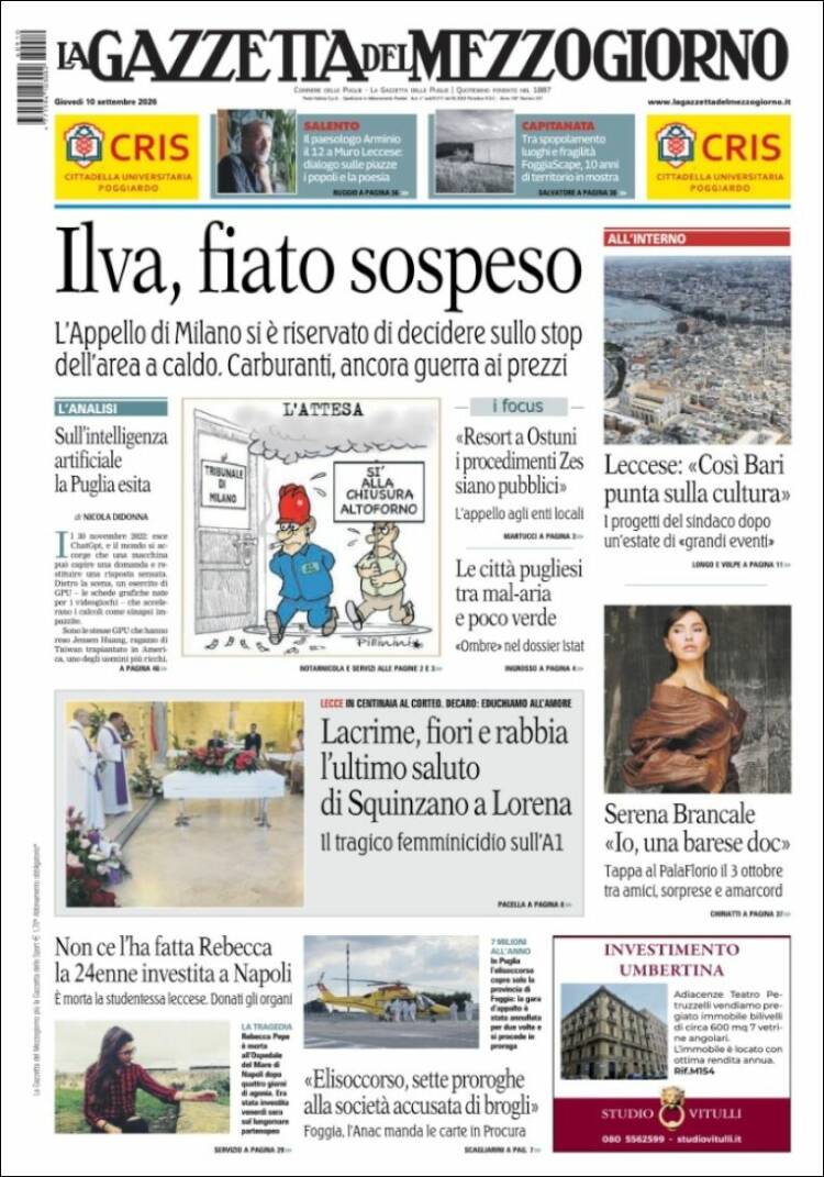 Portada de La Gazzetta del Mezzogiorno (Italy)