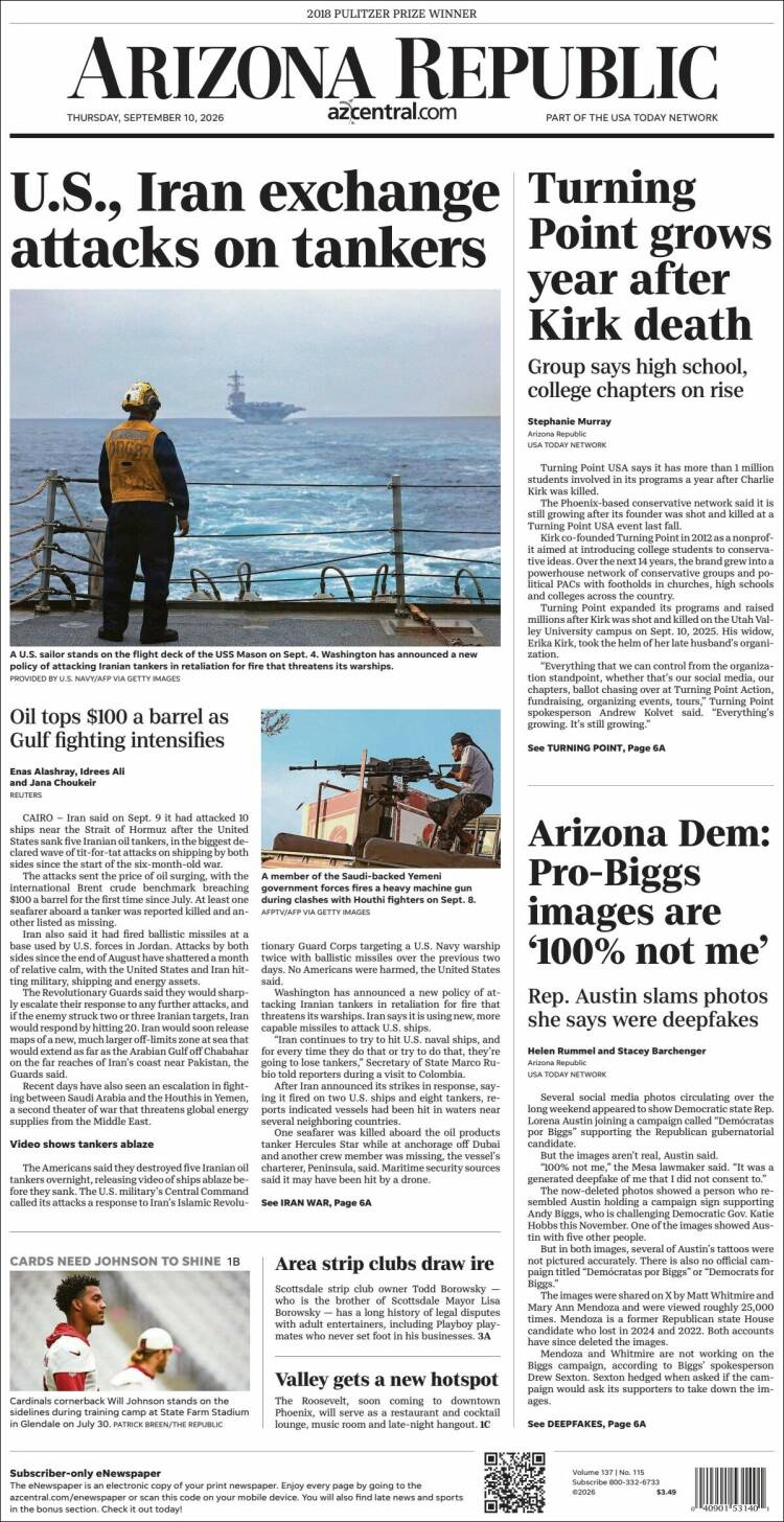 Portada de Arizona Republic News (&Eacute;tats-Unis)