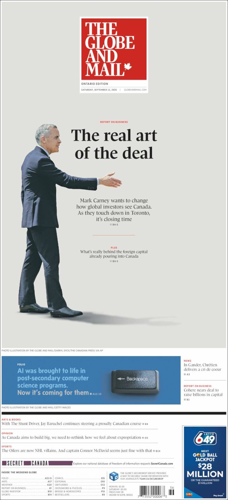 Portada de The Globe and Mail (Canad&aacute;)