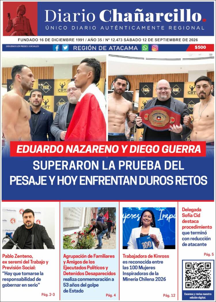Portada de Diario Chañarcillo (Chile)
