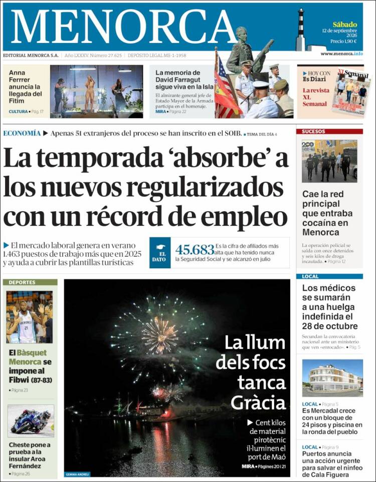 Portada de Menorca - Diario Insular (Espagne)