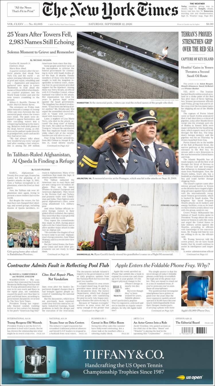 Portada de New York Times (USA)