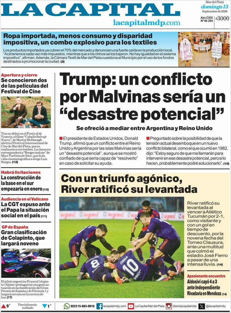 Portada de Diario La Capital - Mar del Plata (Argentina)