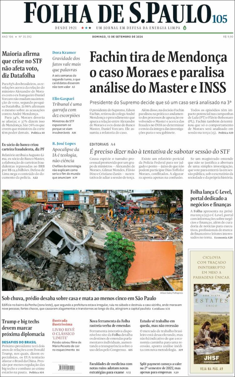Portada de Folha de São Paulo (Brasil)