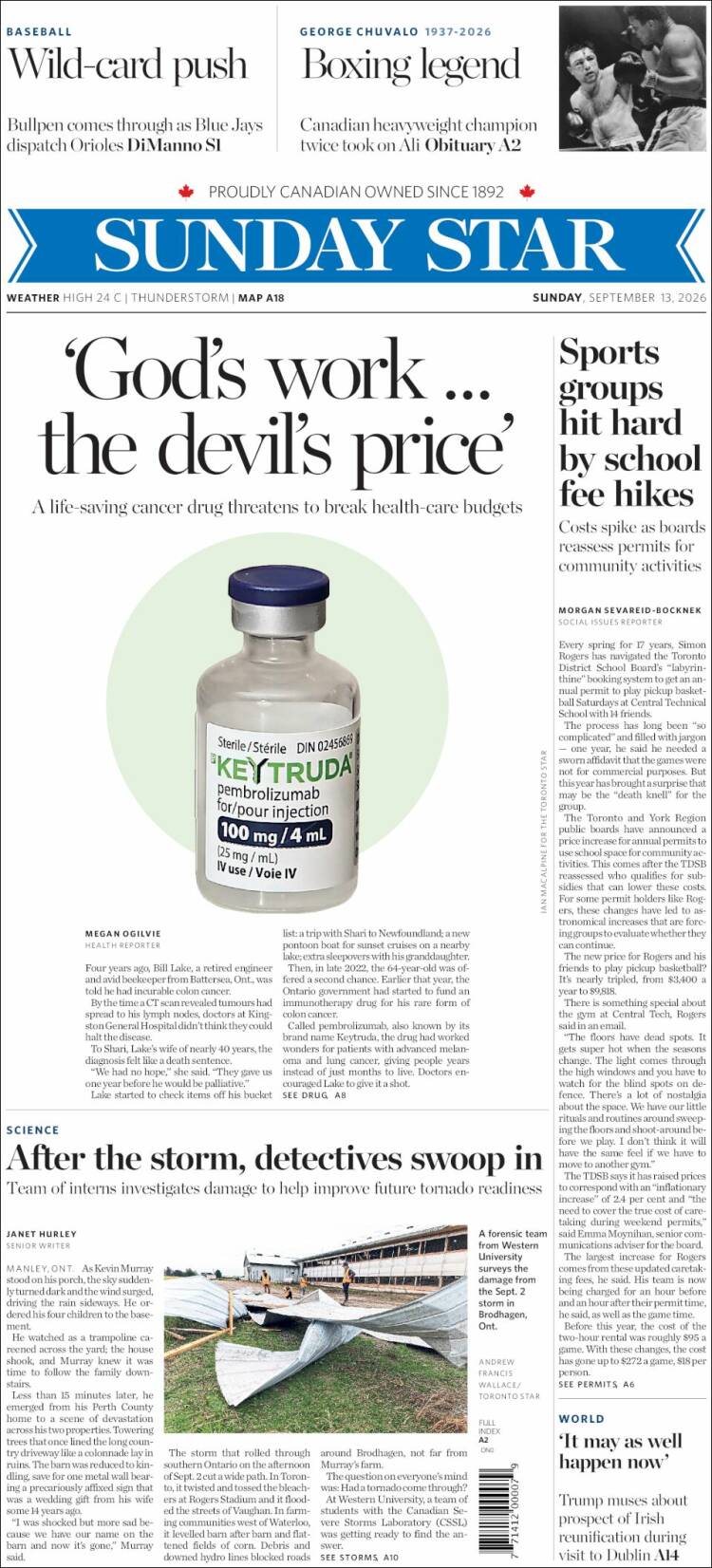 Portada de The Toronto Star (Canad&aacute;)