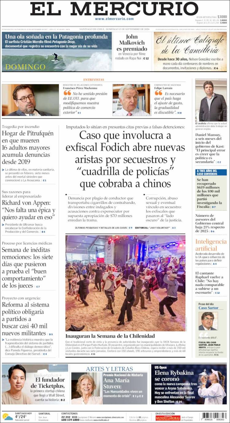 Portada de El Mercurio (Chile)