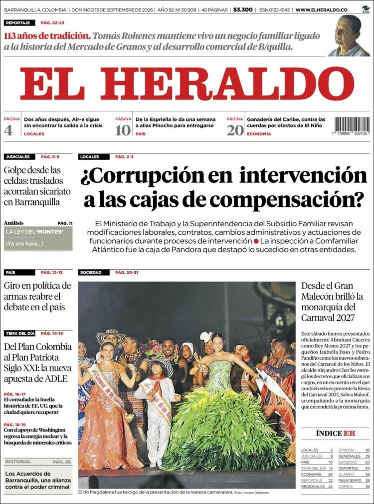 Portada de El Heraldo (Colombie)