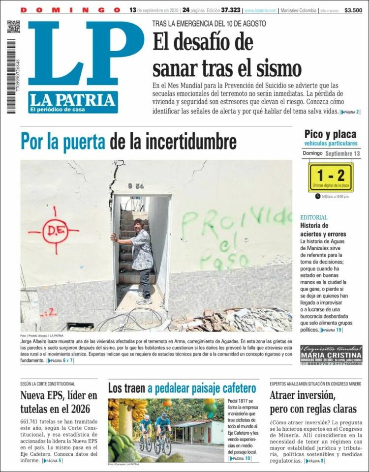 Portada de La Patria (Colombia)