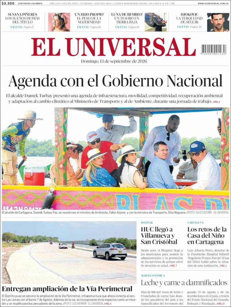 Portada de El Universal (Colombia)