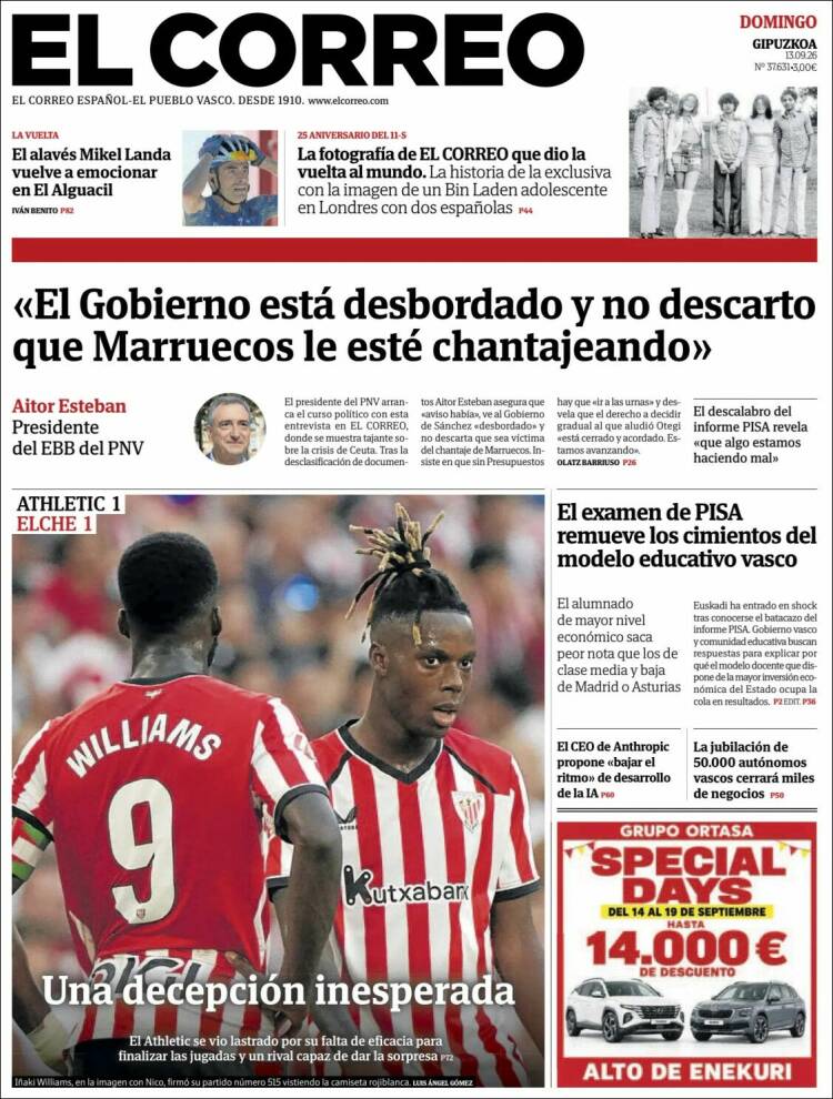 Portada de El Correo - Guipuzcoa (Espa&ntilde;a)