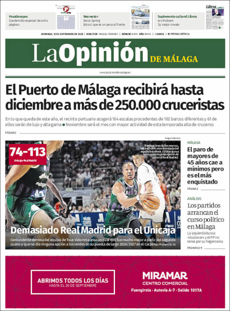 Portada de La Opinión de Málaga (Espa&ntilde;a)