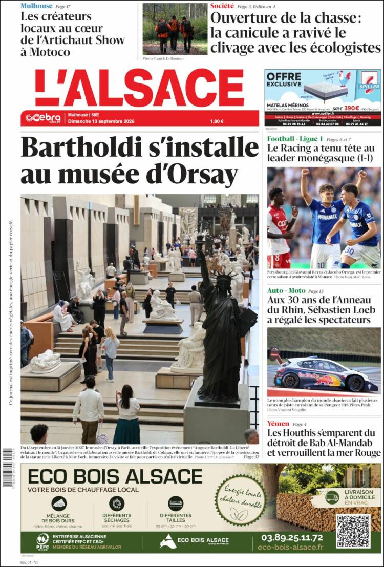 Portada de Journal L'Alsace (Francia)