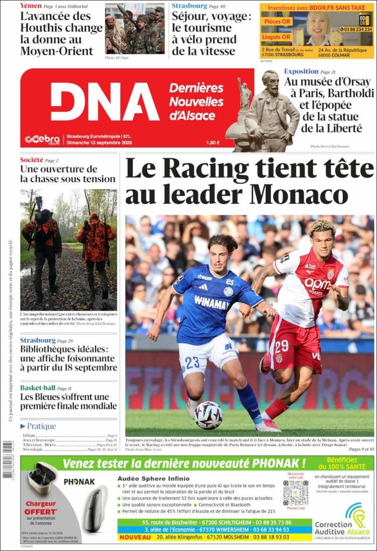 Portada de Les Dernières Nouvelles d'Alsace (Francia)