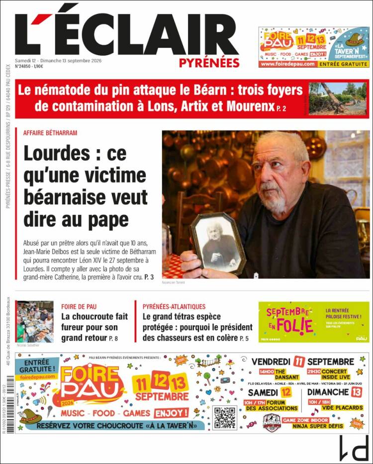 Portada de L'Eclair des Pyrénées (Francia)